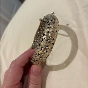 Silpada Sterling Silver Floral Filigree Hinged Bangle with Safety Clasp